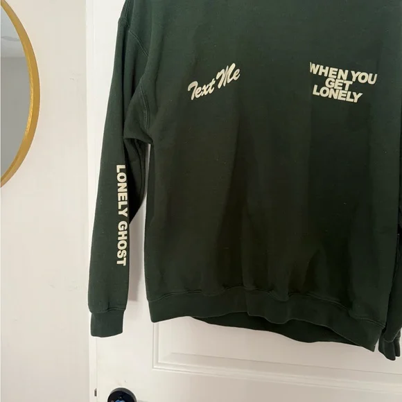 LONELY GHOST Dark Green Crewneck with Cream Text - Picture 2 of 3
